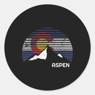 Adesivo Redondo Bandeira Aspen Colorado - Co Bluebird Day Mountain