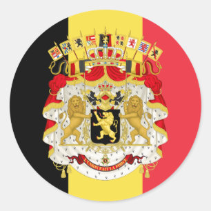 Adesivo Redondo Bandeira belga e Casaco de armas, Bandeira da Bélg