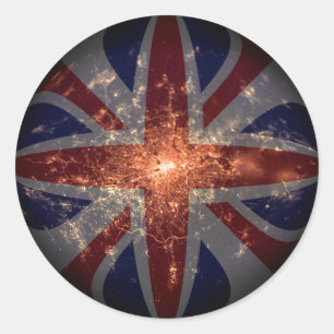 Adesivo Redondo Bandeira BRITÂNICA de Fisheye sobre Londres na