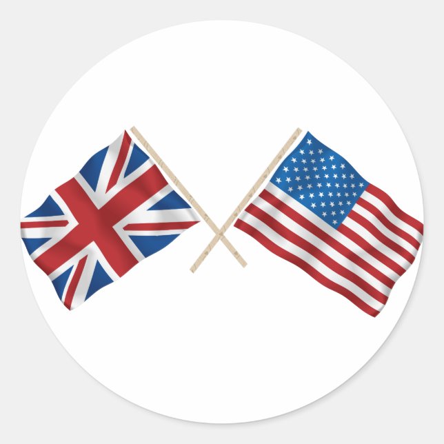 Adesivo Redondo Bandeira Britânica e Americana (Frente)