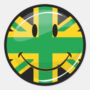 Adesivo Redondo Bandeira britânica jamaicana de sorriso lustrosa