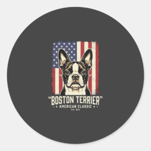 Adesivo Redondo Bandeira Clássica Americana Boston Terrier