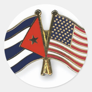 Adesivo Redondo Bandeira cubana e bandeira americana