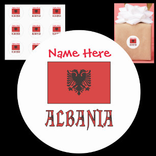 Adesivo Redondo Bandeira da Albânia Nome Personalizado