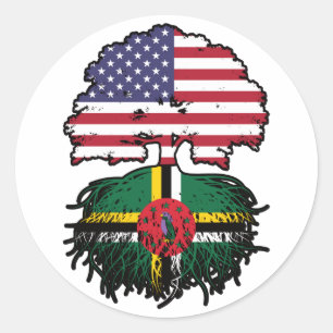Adesivo Redondo Bandeira da Árvore Dominicana Americana dos EUA