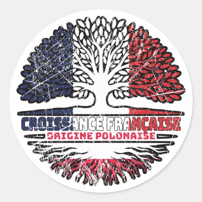 Adesivo Redondo Bandeira da Árvore Francesa Polônia Polonesa (Frente)