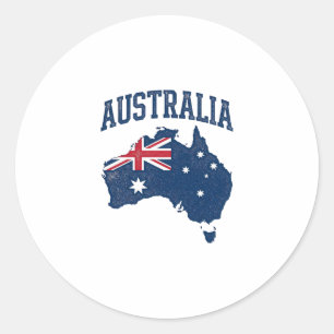 Adesivo Redondo Bandeira da Austrália Mapa Gráfico Antigo Maltrata
