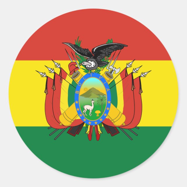 Adesivo Redondo Bandeira da Bolívia e Casaco de Armas, Bandeira da (Frente)