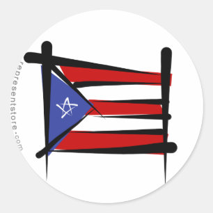 Adesivo Redondo Bandeira da escova de Puerto Rico