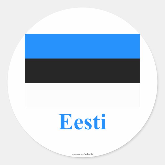 Adesivo Redondo Bandeira da Estônia com nome em estoniano (Frente)