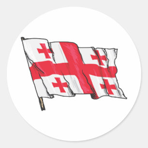 Adesivo Redondo Bandeira da Geórgia Ondulante Vermelha e Branca co