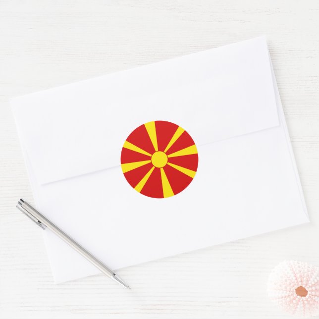 Adesivo Redondo Bandeira da Macedônia do Norte (Envelope)