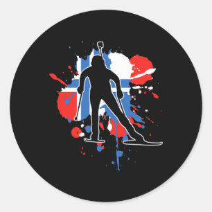 Adesivo Redondo Bandeira da Noruega Biathlonista - Norueguês Biath
