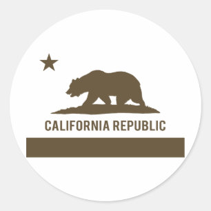 Adesivo Redondo Bandeira da república de Califórnia - Brown
