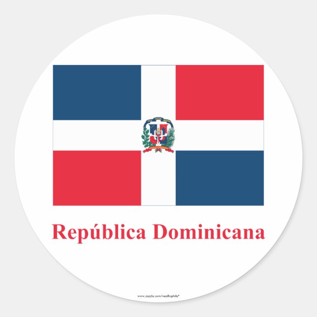 Adesivo Redondo Bandeira da República Dominicana com nome em espan (Frente)