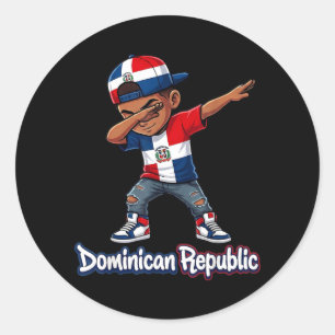 Adesivo Redondo Bandeira da República Dominicana Menino se exibind