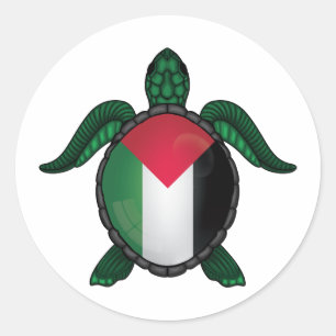 Adesivo Redondo bandeira da tartaruga marinha da Palestina
