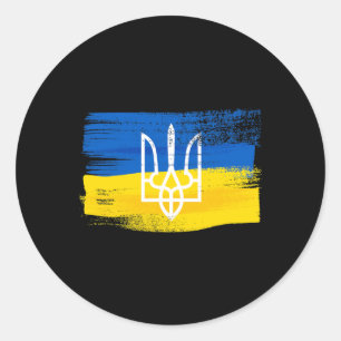 Adesivo Redondo Bandeira da Ucrânia e Brasão de Armas Pintados Pa