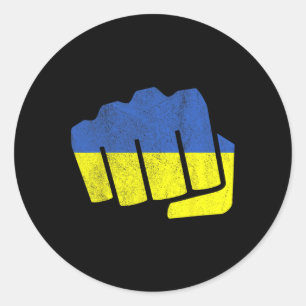Adesivo Redondo Bandeira da Ucrânia Punho. Permaneça Forte Ucrânia