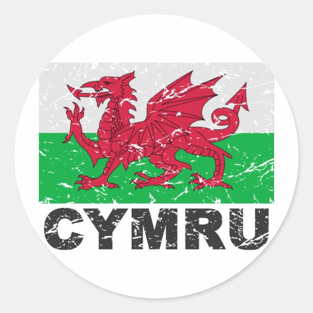 Adesivo Redondo Bandeira da vindima do CYMRU no País de Gales (Frente)