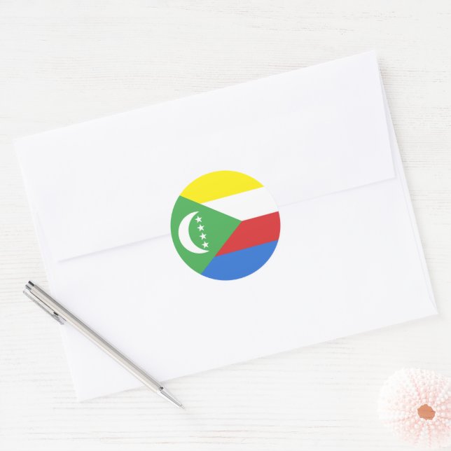 Adesivo Redondo Bandeira das Comores (Envelope)