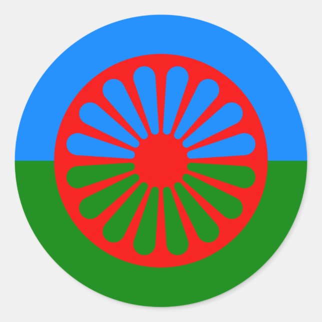 Adesivo Redondo Bandeira das pessoas romanichéis - bandeira romani (Frente)