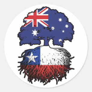 Adesivo Redondo Bandeira das Raízes da Árvore Australiana do Chile