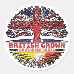 Adesivo Redondo Bandeira das Raízes da Árvore Britânica do Butão