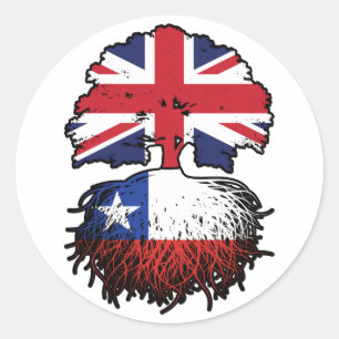 Adesivo Redondo Bandeira das Raízes da Árvore Britânica do Chile