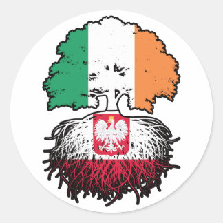 Adesivo Redondo Bandeira das Raízes da Árvore da Irlanda do Polôni