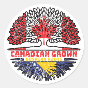 Adesivo Redondo Bandeira das Raízes da Árvore do Canadá na Bósnia-