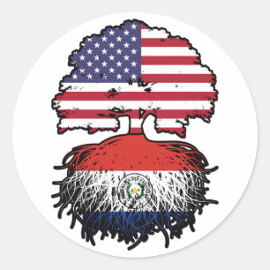 Adesivo Redondo Bandeira das Raízes da Árvore dos EUA paraguaios