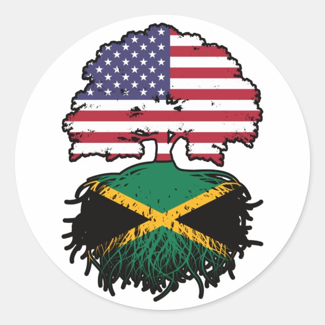 Adesivo Redondo Bandeira das Raízes da Árvore Jamaicano-Americana (Frente)