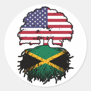 Adesivo Redondo Bandeira das Raízes da Árvore Jamaicano-Americana