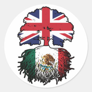 Adesivo Redondo Bandeira das Raízes da Árvore no Reino Unido mexic