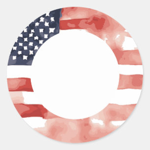 Adesivo Redondo Bandeira de Aquarela Patriótica 4 de julho