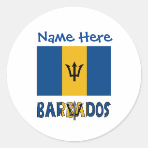 Adesivo Redondo Bandeira de Barbados Nome Personalizado 