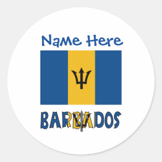 Adesivo Redondo Bandeira de Barbados Nome Personalizado 