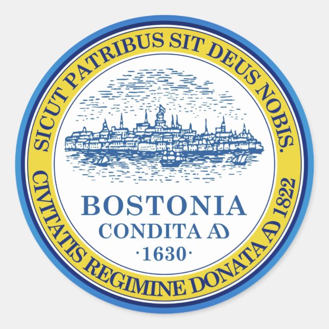 Adesivo Redondo Bandeira de Boston, Massachusetts Oval Sticker (Frente)