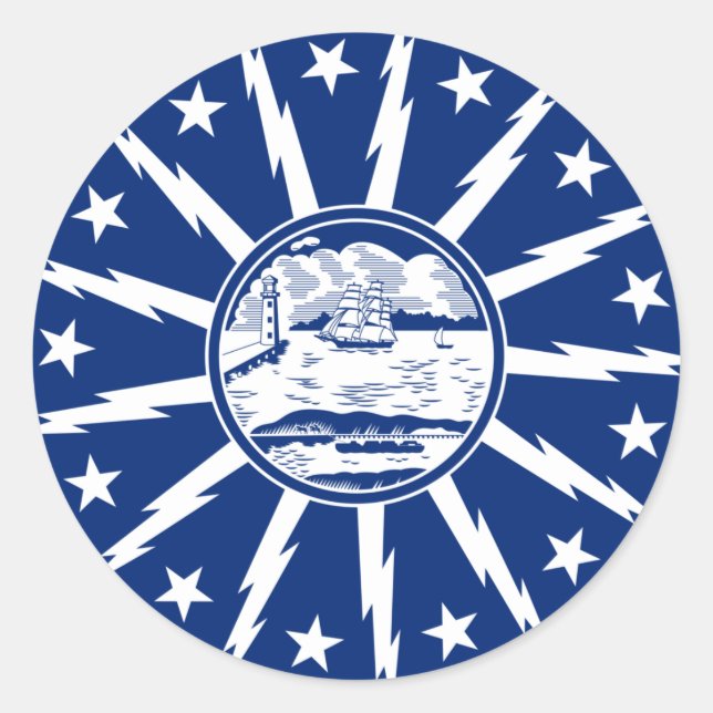 Adesivo Redondo Bandeira de Buffalo, Porta copos de Papel na Praça (Frente)