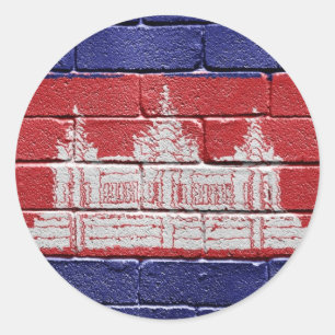 Adesivo Redondo Bandeira de Cambodia
