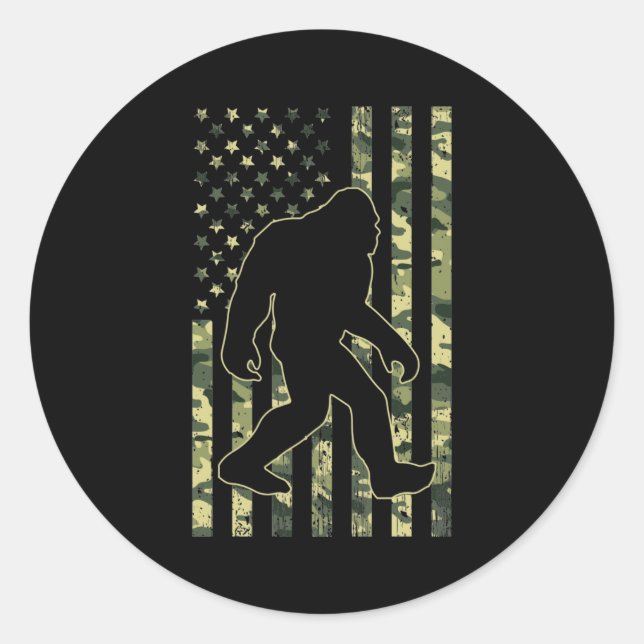 Adesivo Redondo Bandeira de Camuflagem EUA Sasquatch Bigfoot (Frente)