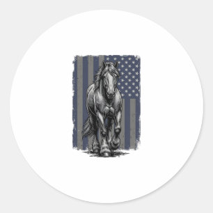 Adesivo Redondo Bandeira de Cavalo de Trato Patriótico Vintage Des