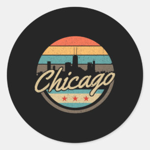 Adesivo Redondo Bandeira de Chicago Skyline Vintage Illinois EUA L