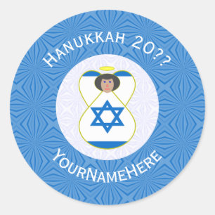 Adesivo Redondo Bandeira de Hanukkah do Anjo Israelense Personaliz