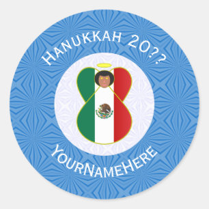 Adesivo Redondo Bandeira de Hanukkah do Anjo Mexicano Personalizad