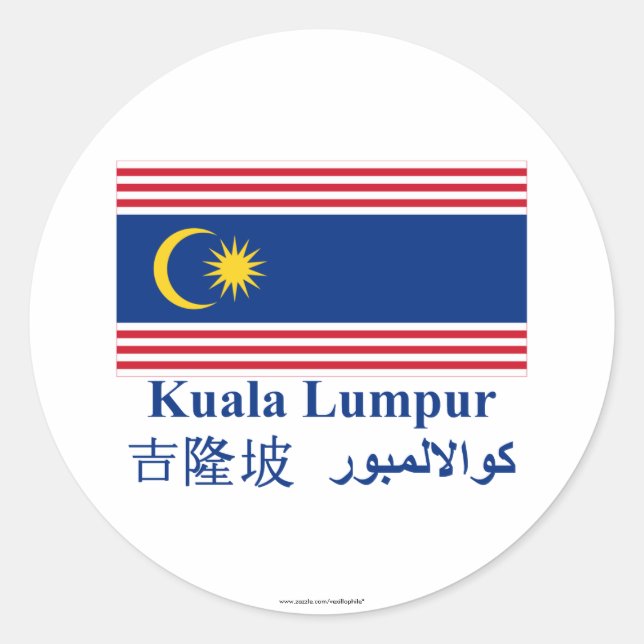 Adesivo Redondo Bandeira de Kuala Lumpur com nome (Frente)