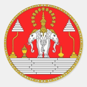 ADESIVO REDONDO BANDEIRA DE LAOS TRÊS ELEFANTE DE CABEÇA