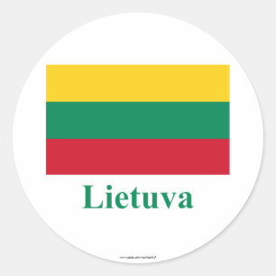 Adesivo Redondo Bandeira de Lithuania com nome no Lithuanian