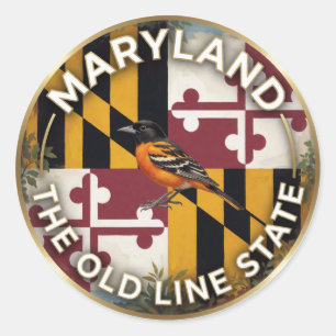 Adesivo Redondo 🦜 Bandeira de Maryland e Patrimônio do Baltimore